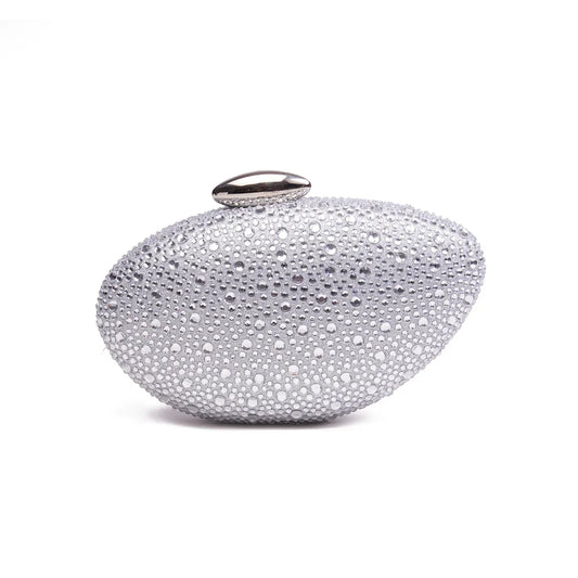 Silver Rhinestone Oval Hard Shell Clutch