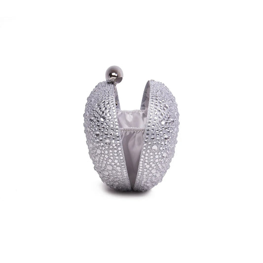 Silver Rhinestone Oval Hard Shell Clutch